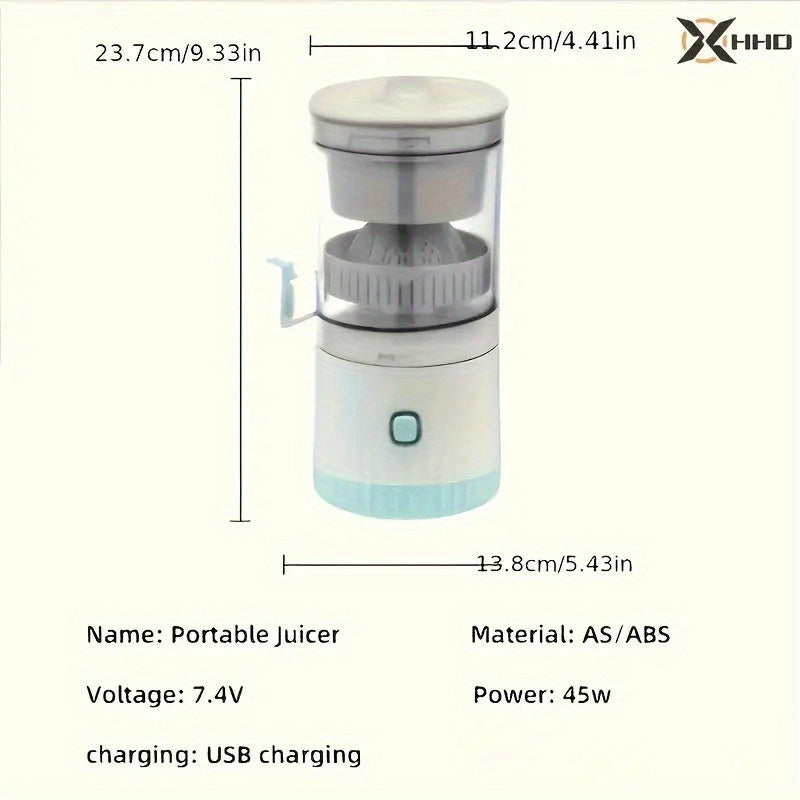 Product Title: Portable USB Rechargeable Citrus Juicer - 1L/1.5L Electric Mini Juicer with High-Efficiency Meat Separation and Push Button Control - Food Grade ABS Cup - Detachable Round Body - Ideal for Fresh Orange Juice - Home Cooking Accessory