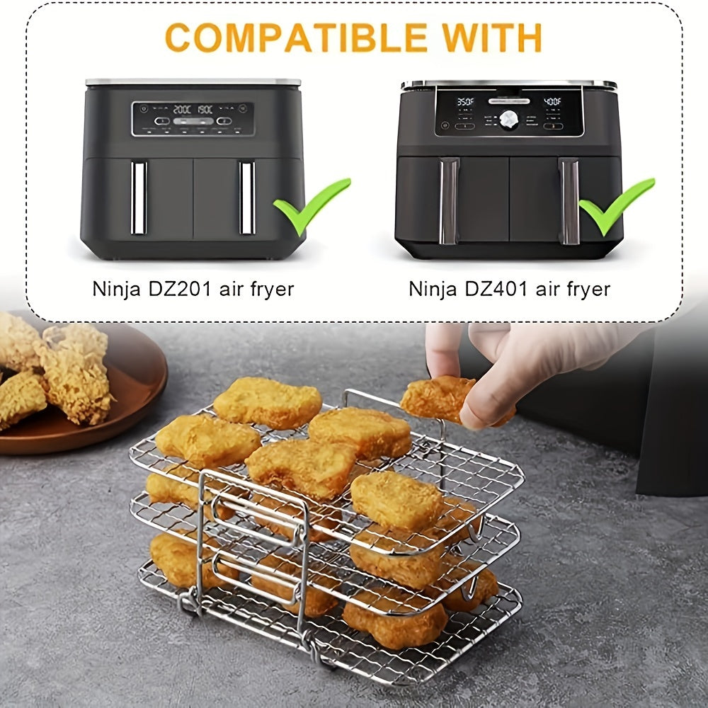 Stainless Steel Air Fryer Rack Set for Ninja Dual & More - Roast Chicken, Grill Steaks, Fry Veggies - Compatible with AF300UK, AF400UK Models - Ideal Holiday Accessory