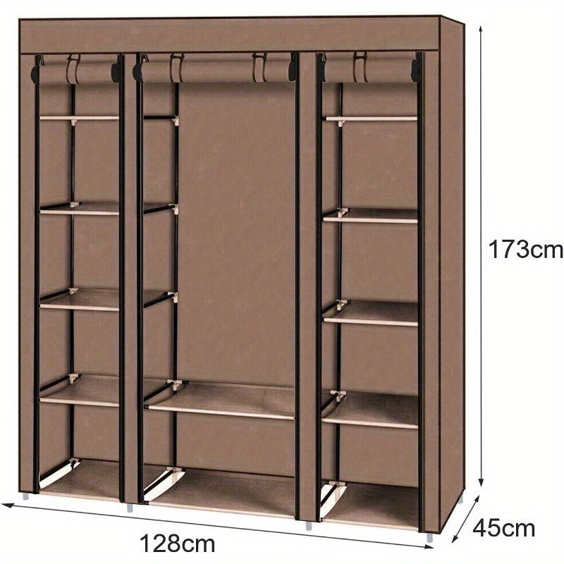 FABRIC CANVAS PRACTICAL WARDROBE HANGING RAIL SHELVING CLOTHES STORAGE CUPBOARD