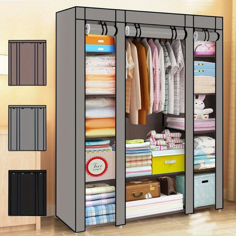 FABRIC CANVAS PRACTICAL WARDROBE HANGING RAIL SHELVING CLOTHES STORAGE CUPBOARD