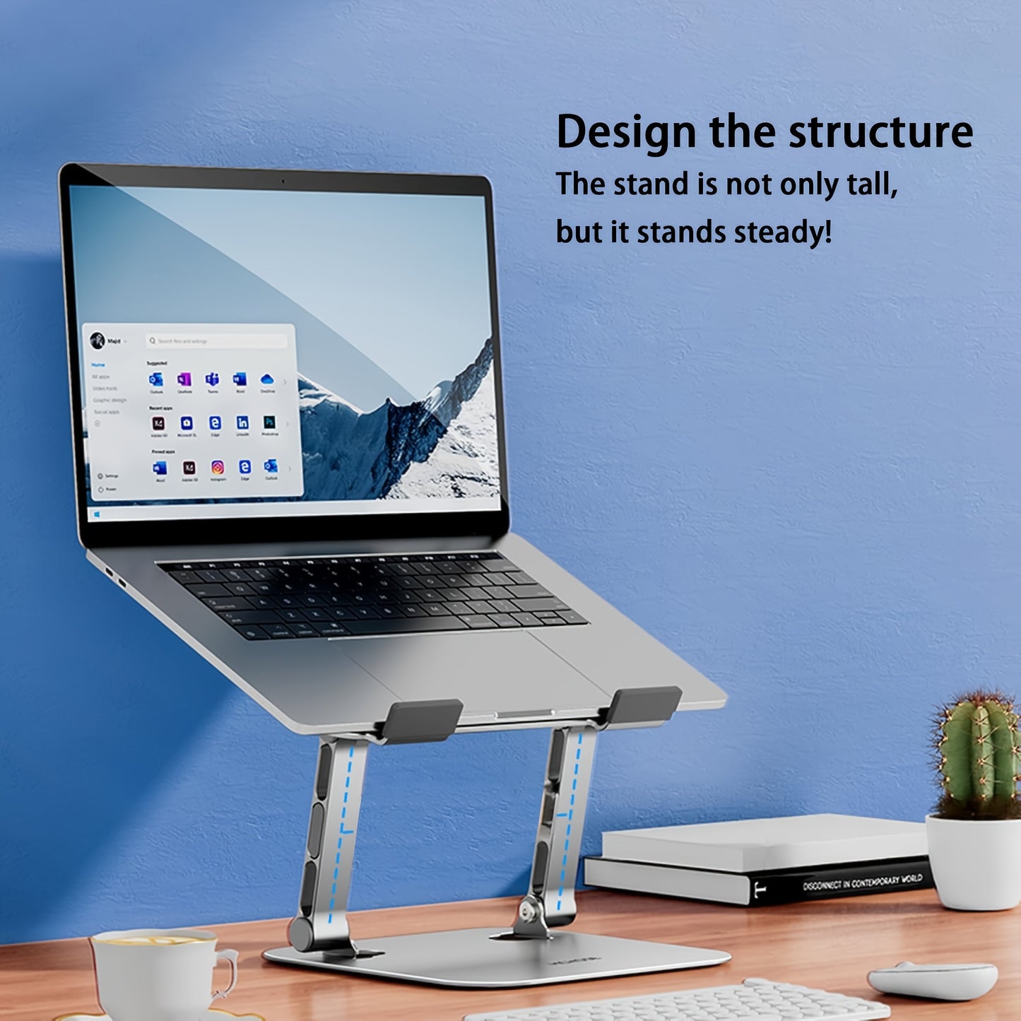 Adjustable & Portable Laptop Stand – Foldable Notebook Holder with Ergonomic Design, Carbon Steel Construction, Grey, Compatible with 25.4-39.62 cm Laptops, Ideal for Desk, Travel, and Office Use