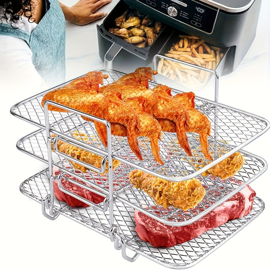 Stainless Steel Air Fryer Rack Set for Ninja Dual & More - Roast Chicken, Grill Steaks, Fry Veggies - Compatible with AF300UK, AF400UK Models - Ideal Holiday Accessory