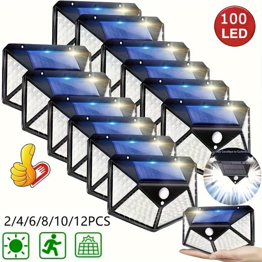 2-12pcs LED Solar Sensing Wall Light Outdoor, Four-Sided Lighting with Motion Sensor, Sunlight Garden Lawn Patio Fence Driveway Path Decoration