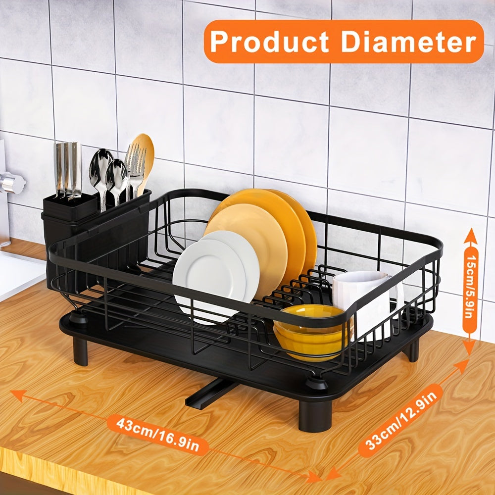 Large Capacity Multifunctional Dish Rack - 1pc Countertop Single Layer Dish Drying Rack With Utensil Holder And Drain Spout - For Kitchen Countertop, Kitchen Organizers And Storage, Kitchen Accessories