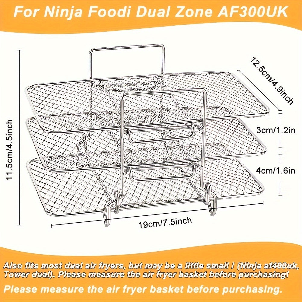 Stainless Steel Air Fryer Rack Set for Ninja Dual & More - Roast Chicken, Grill Steaks, Fry Veggies - Compatible with AF300UK, AF400UK Models - Ideal Holiday Accessory